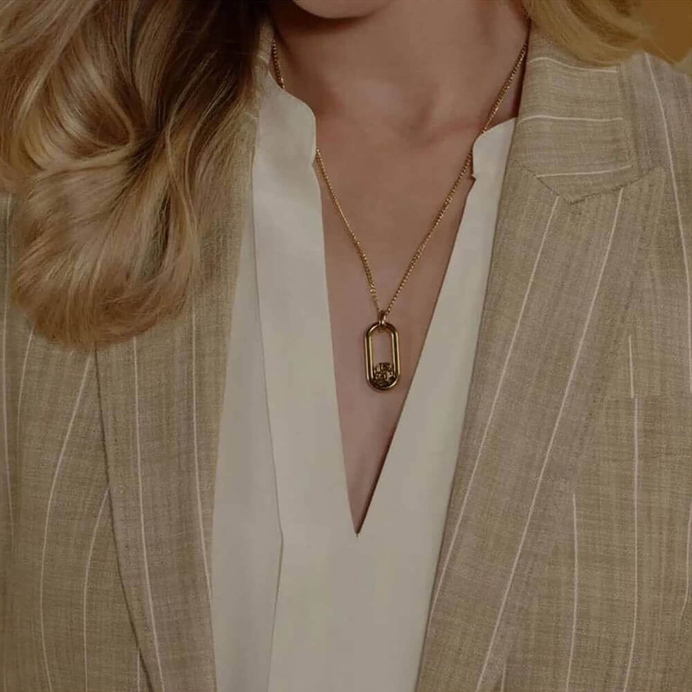BOSS Gold Tone Double B Monogram Pendant Chain Necklace image number 2