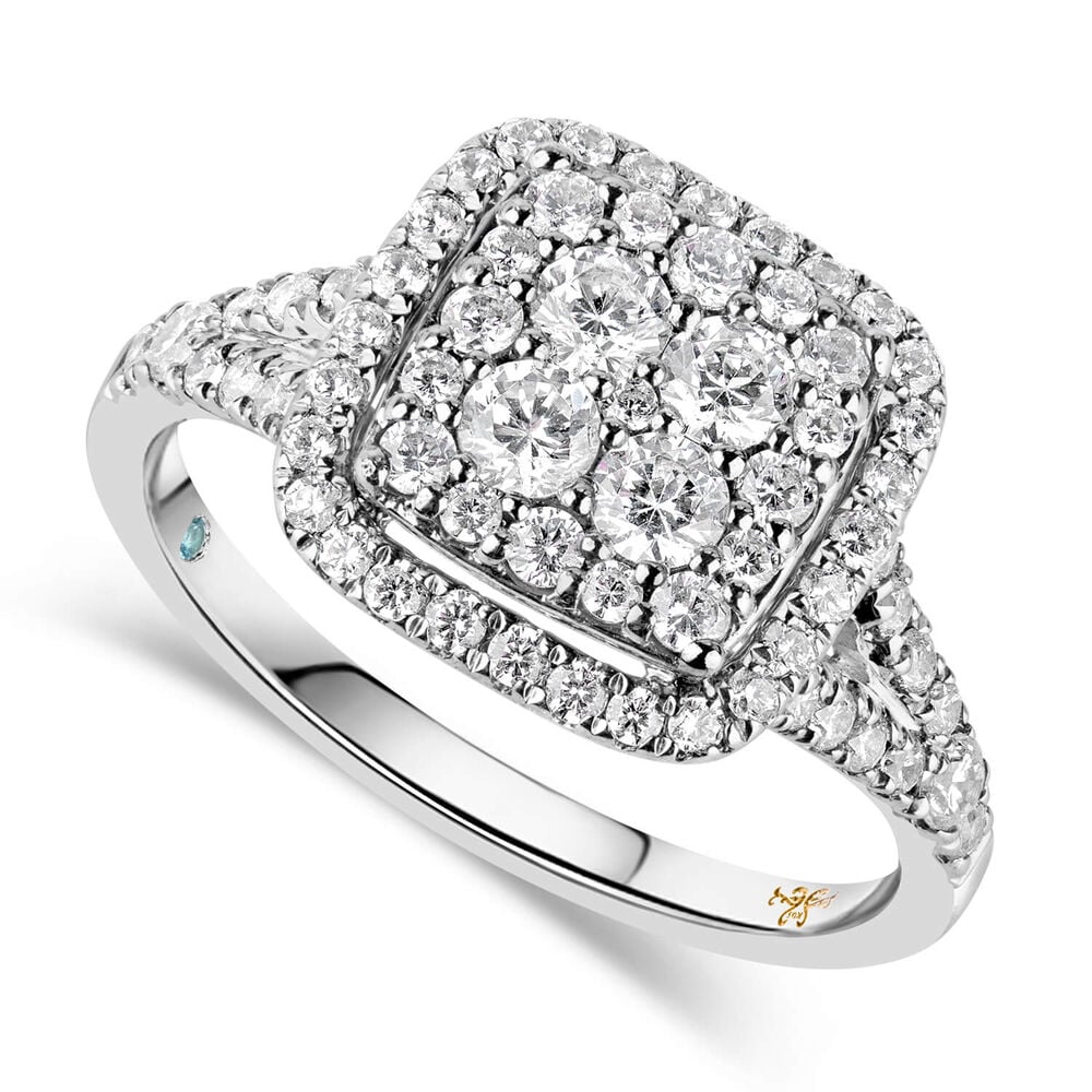 Kathy De Stafford 18ct White Gold 'Anastasia' Diamond Square Cluster Halo Shoulders 1ct Ring