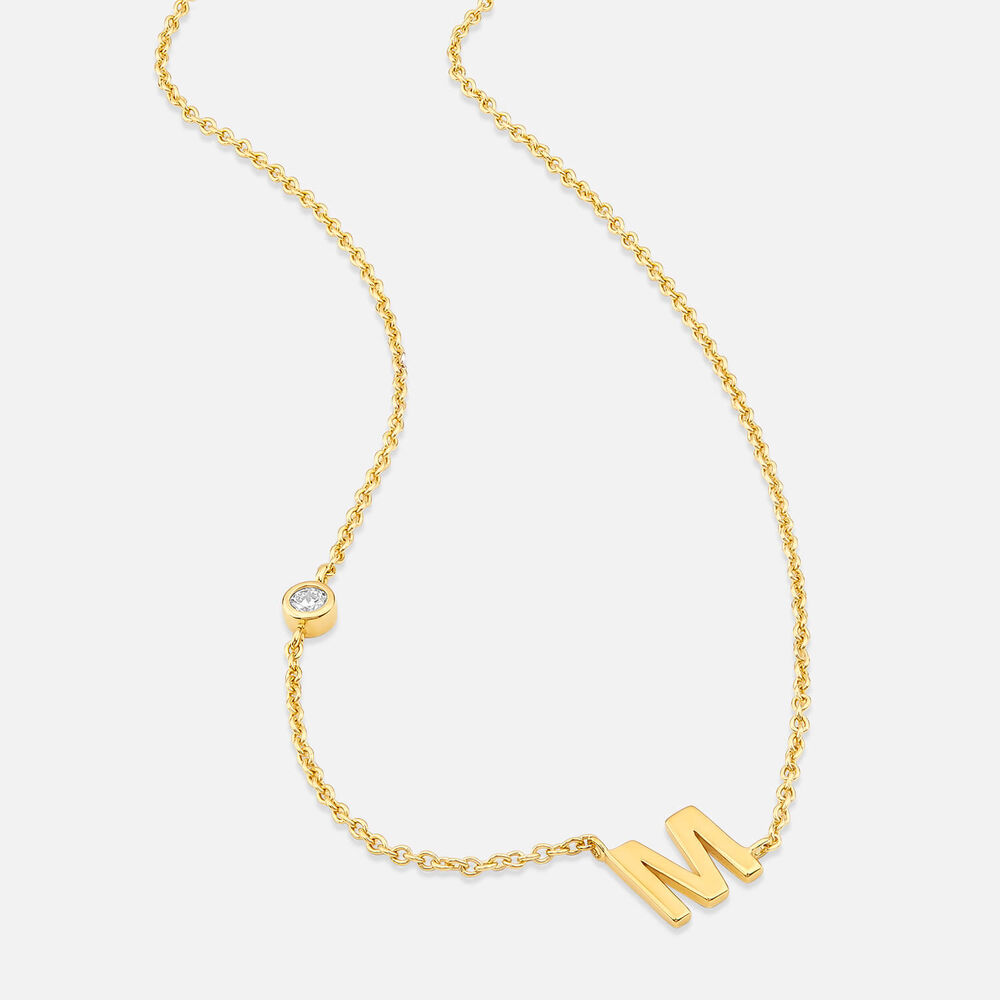 Yellow Gold Plated Vermeil Sterling Silver 0.06ct Lab Grown Diamond Initial M Necklet