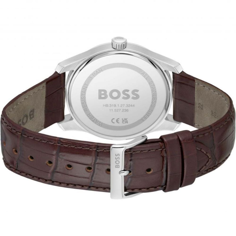 BOSS Principle 41mm Silver Dial 3 Hand Brown Leather Strap Watch image number 1