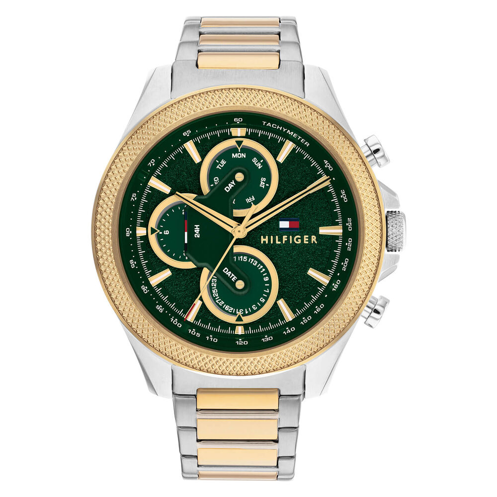 Tommy Hilfiger 46mm Green Dial Yellow Gold & Silver Stainless Steel Bracelet Watch