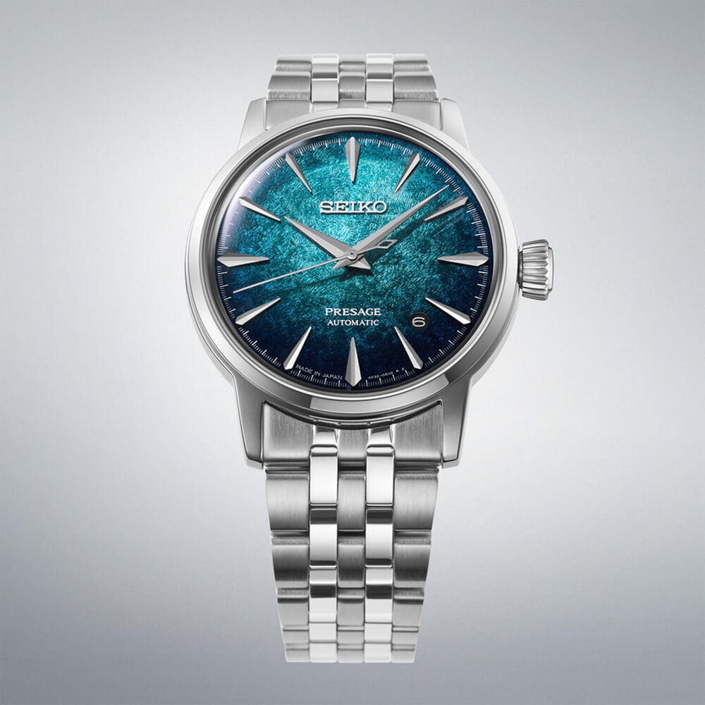 Seiko Presage Cocktail Time Crushed Ice &lsquo;Emerald Mist&rsquo; 38.5mm Blue Dial Steel Bracelet Watch