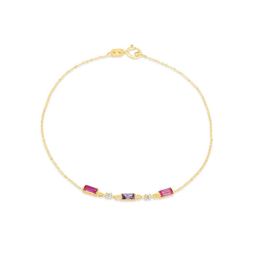 9ct Yellow Gold Five Stone Purple and Pink Chain Bracelet