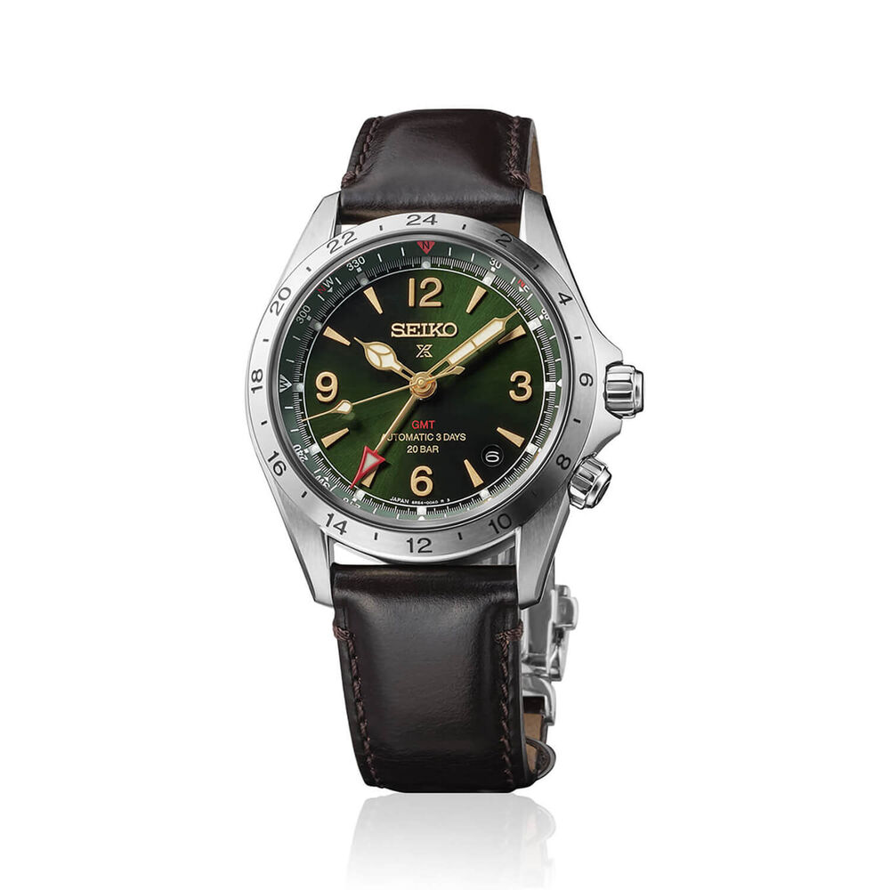 Seiko Prospex Alpinist 39.5mm Green Dial Brown Leather Strap Watch