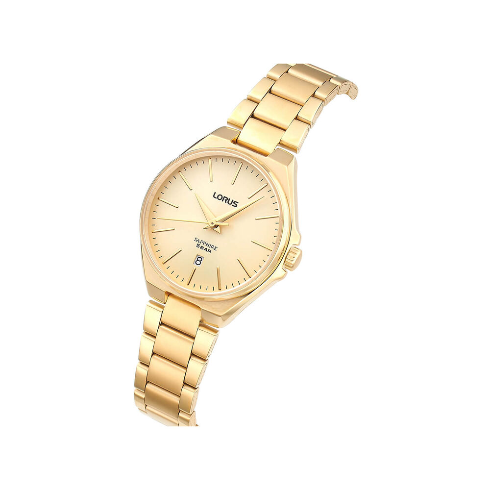 Lorus Quartz Ladies 28mm Champagne Dial Gold Tone Steel Bracelet Watch image number 1