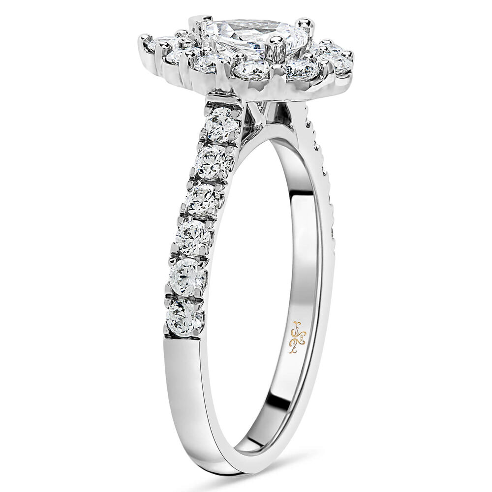 Kathy De Stafford 18ct White Gold ''Lily'' Pear Diam Halo Stone Set Shoulders 1.25ct Ring image number 3