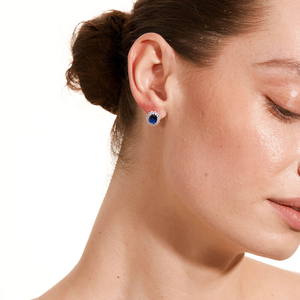 Sterling Silver and Cubic Zirconia & Created Sapphire Earrings image number 3