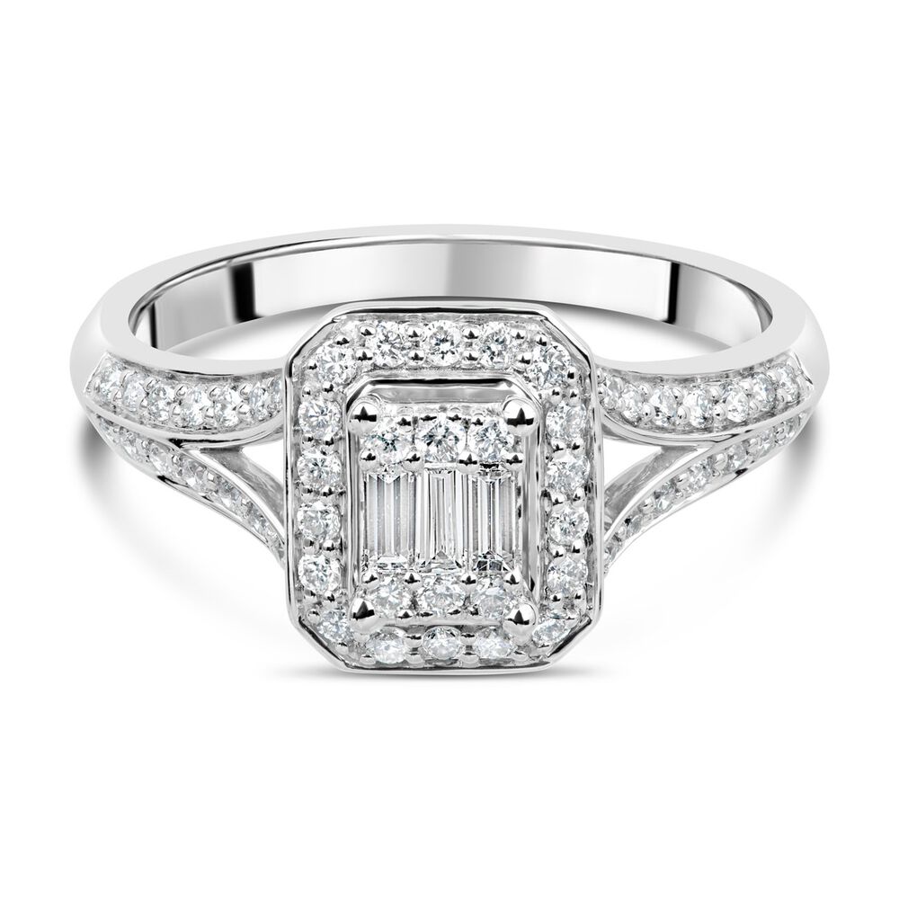 18ct White Gold Baguette Centre 0.50 Carat Diamond Frame Split Shoulders Ring image number 4