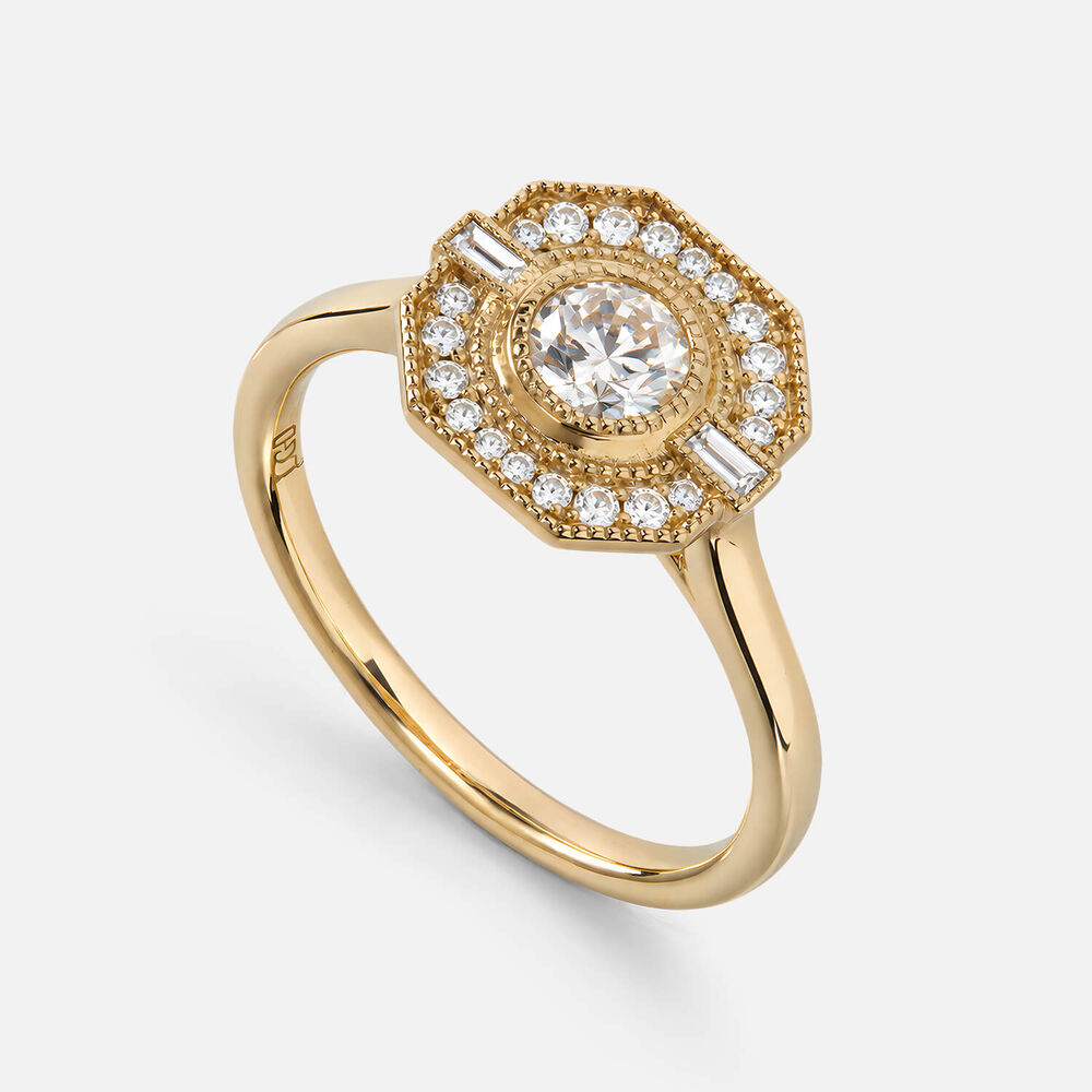 Born Contour 9ct Yellow Gold 0.40ct Lab Grown Diamond Hex Shaped Antique Ring