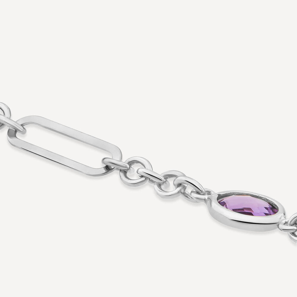 9ct White Gold Oval Amethyst & Blue Topaz Link Bracelet image number 2