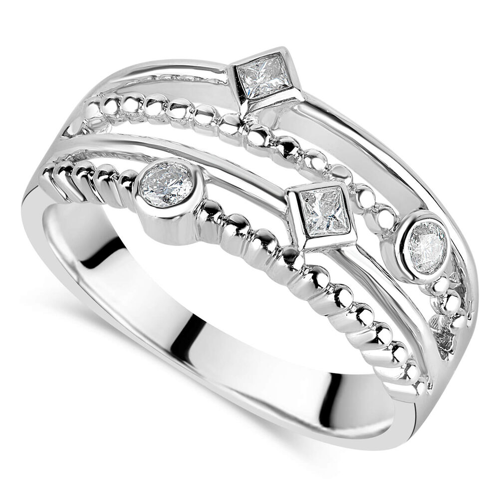 9ct White Gold 4-Row 0.15ct Diamond Set Ladies' Ring
