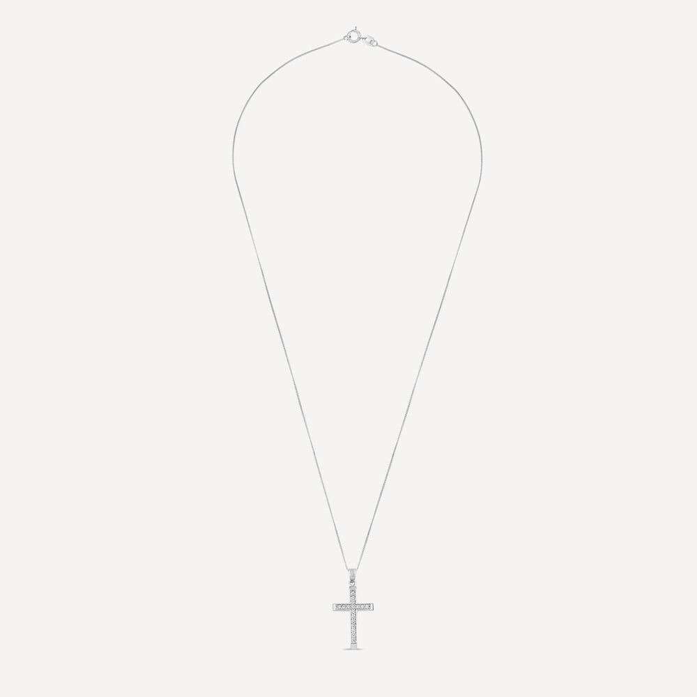 9ct White Gold Cubic Zirconia Channel Set Cross Pendant image number 2