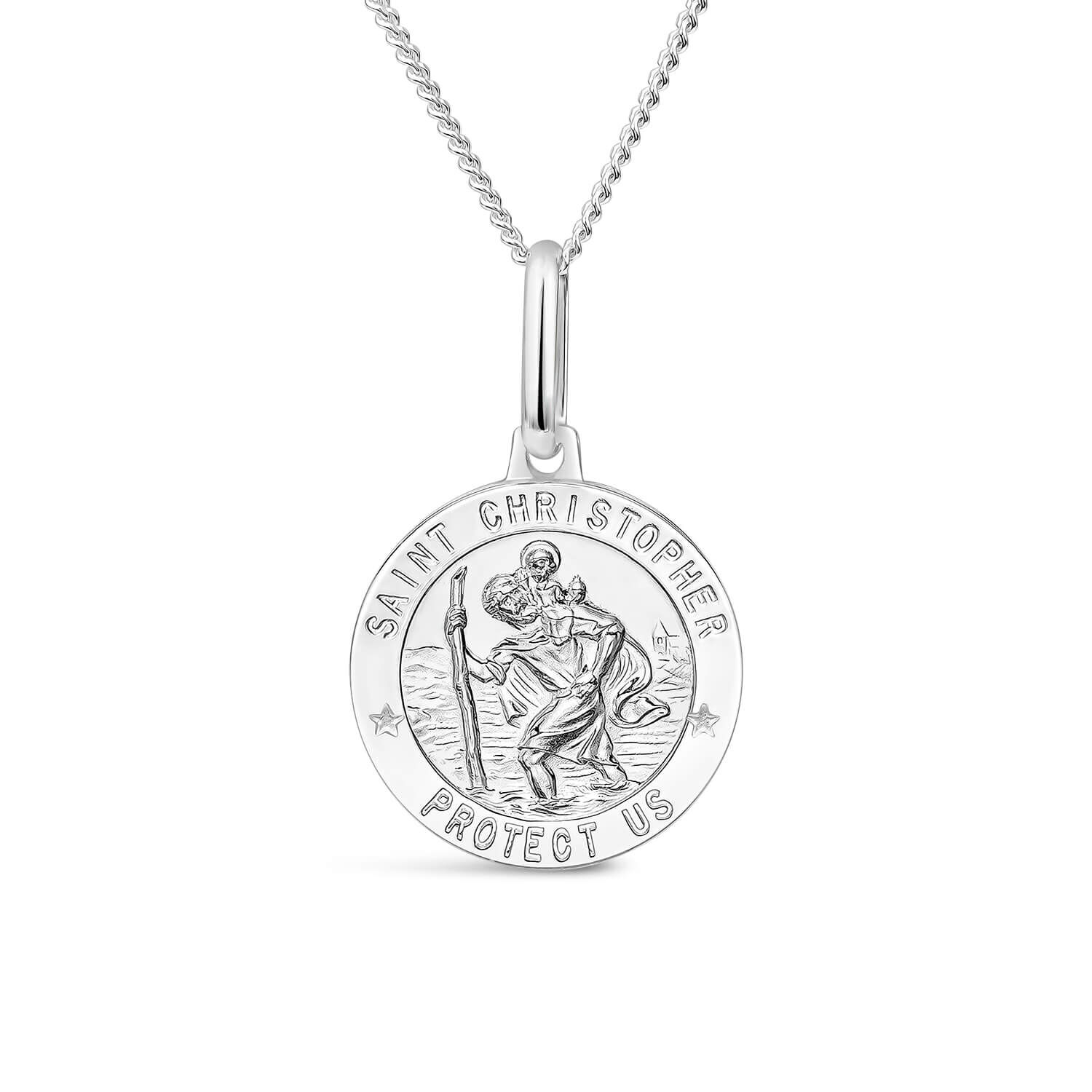 Large Saint Christopher Medal For Men Round Sterling Silver Necklace 24  Chain | eBay