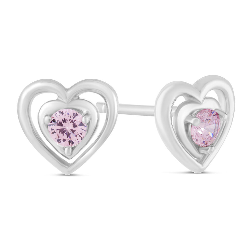 Little Treasure Sterling Silver Pink Crystal Heart Stud Earrings image number 2