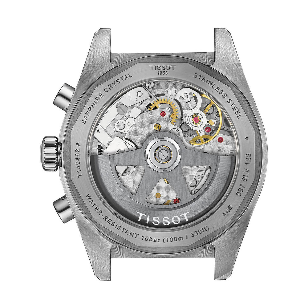 Tissot PR516 Chronograph 41mm White Dial Blue Bezel Steel Bracelet Watch image number 2