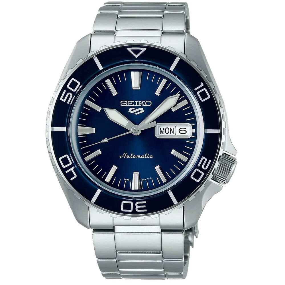 Seiko 5 Sports SNZH ReInterpretation Bluetone Redux 42.5mm Blue Dial Steel Bracelet Watch image number 0