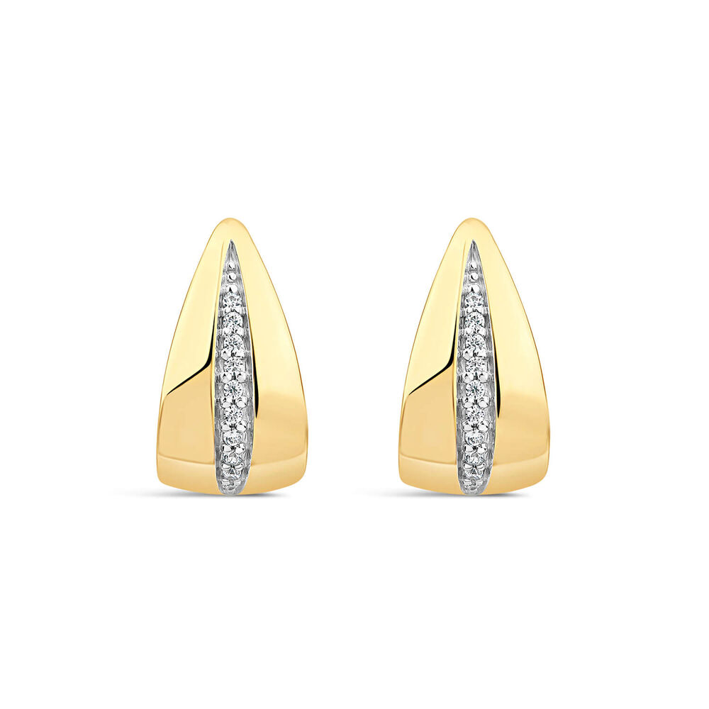 9ct Yellow Gold Diamond Centre Channel Polished Tear Shaped Earrings