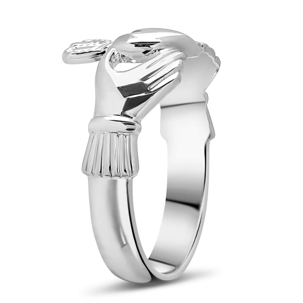 Sterling Silver Puffed Heart Gents Extra Heavy Claddagh Ring image number 3