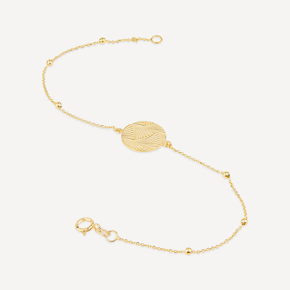 9ct Yellow Gold Textured Round Disc Bead Chain Bracelet image number 3
