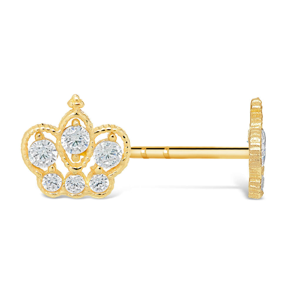 9ct Yellow Gold Cubic Zirconia Crown Stud Earrings image number 1