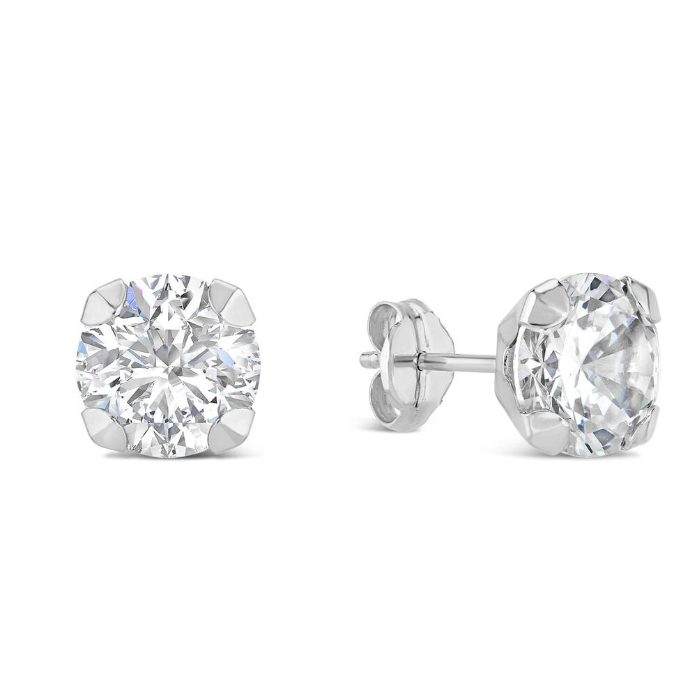9ct White Gold 7MM Four Claw Cubic Zirconia Stud Earrings image number 1
