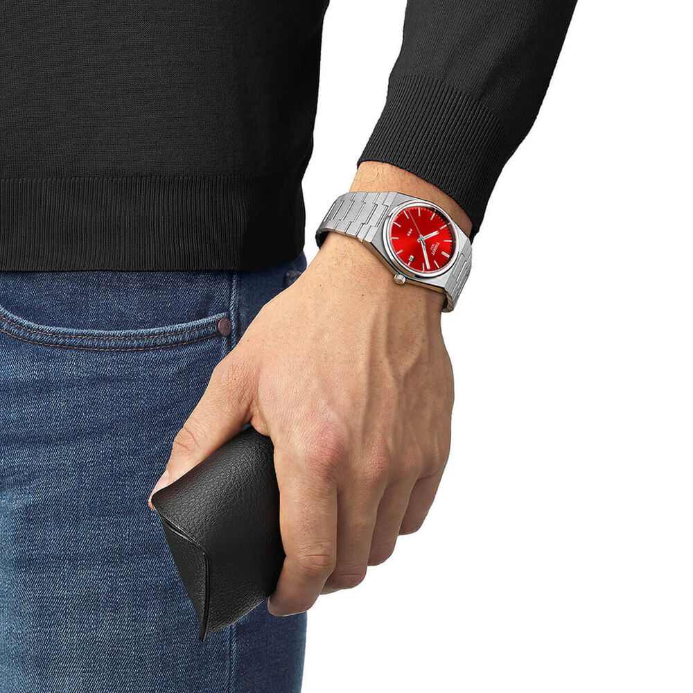 Tissot PRX Quartz 40mm Red Dial Stainless Steel Bracelet Watch image number 1