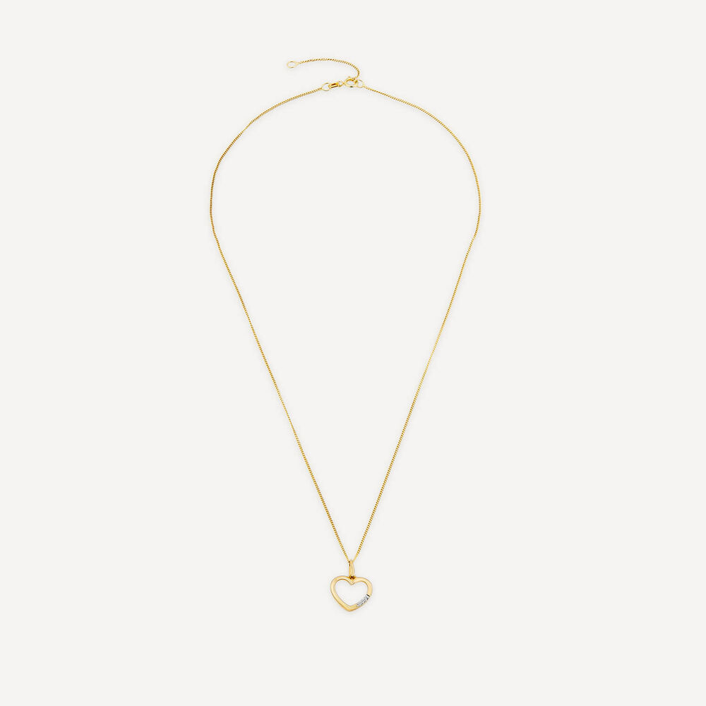 9ct Yellow Gold Open Diamond Side Heart Pendant image number 2