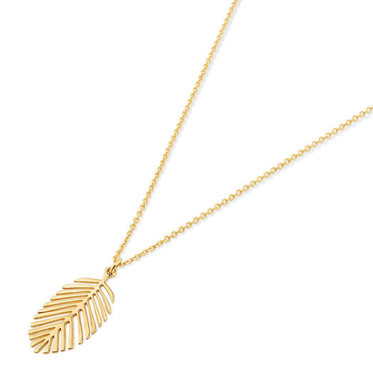 9ct Yellow Gold Polished Feather Pendant (Chain Included)