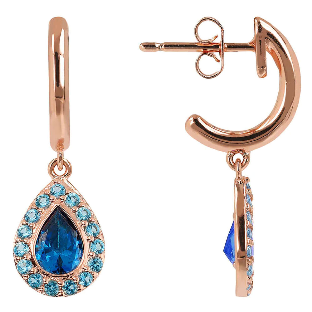 Bronzallure 18ct Rose Gold Plated Blue Cubic Zirconia Drop Earrings