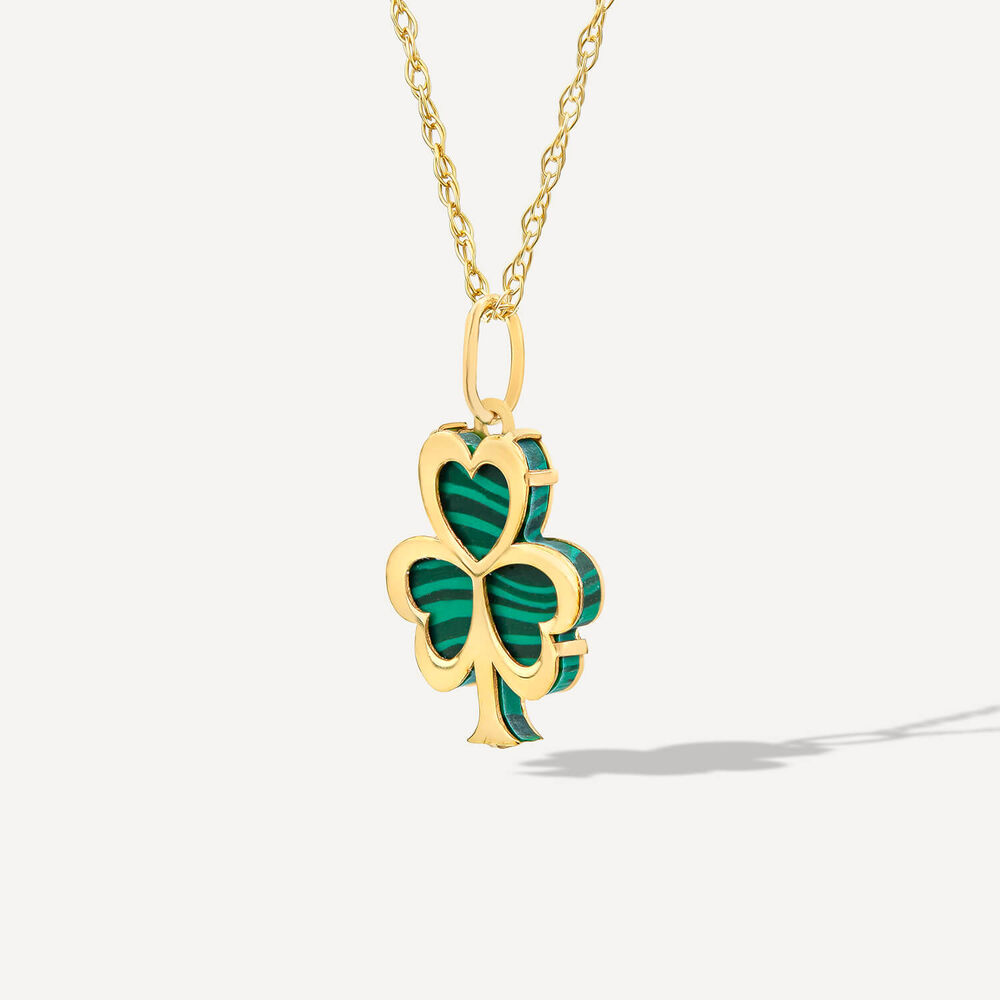 9ct Yellow Gold Malachite Yellow Gold Shamrock Pendant image number 1