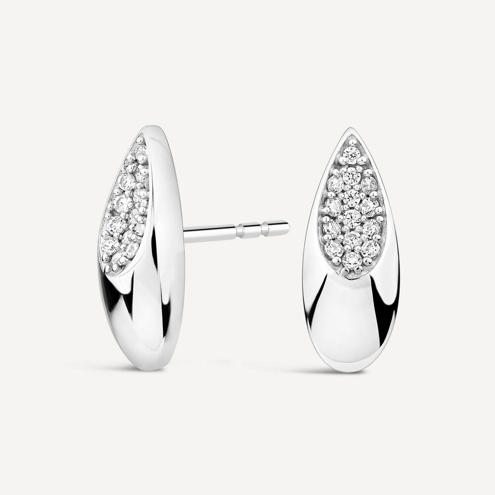 9ct White Gold Tear Shape Cubic Zirconia Pave Stud Earrings image number 1
