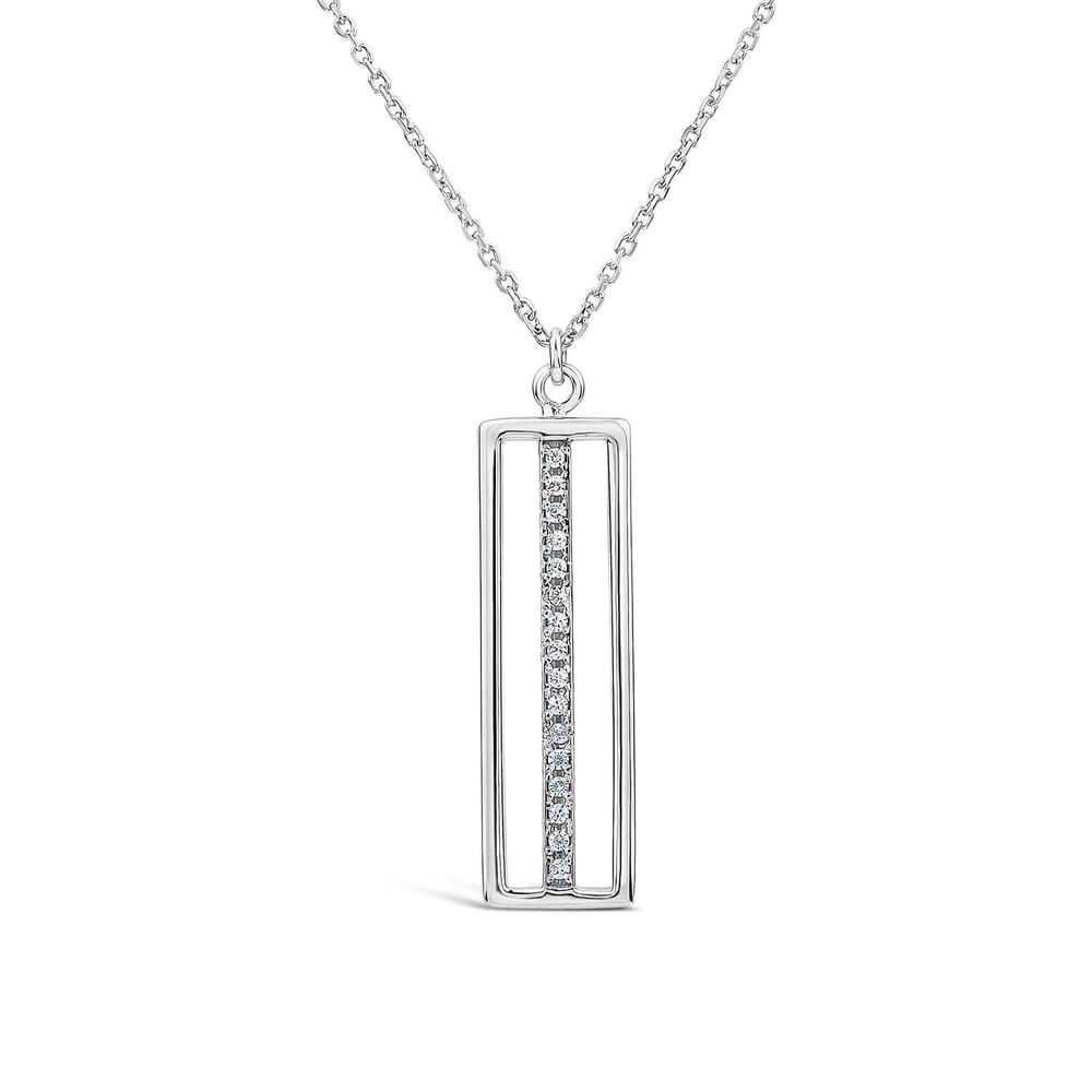9ct White Gold Open Rectangle Bar Cubic Zirconia Centre Pendant image number 0