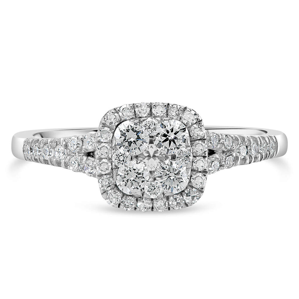 Platinum 0.50ct Diamond Cushion Cluster Split Shoulder Ring