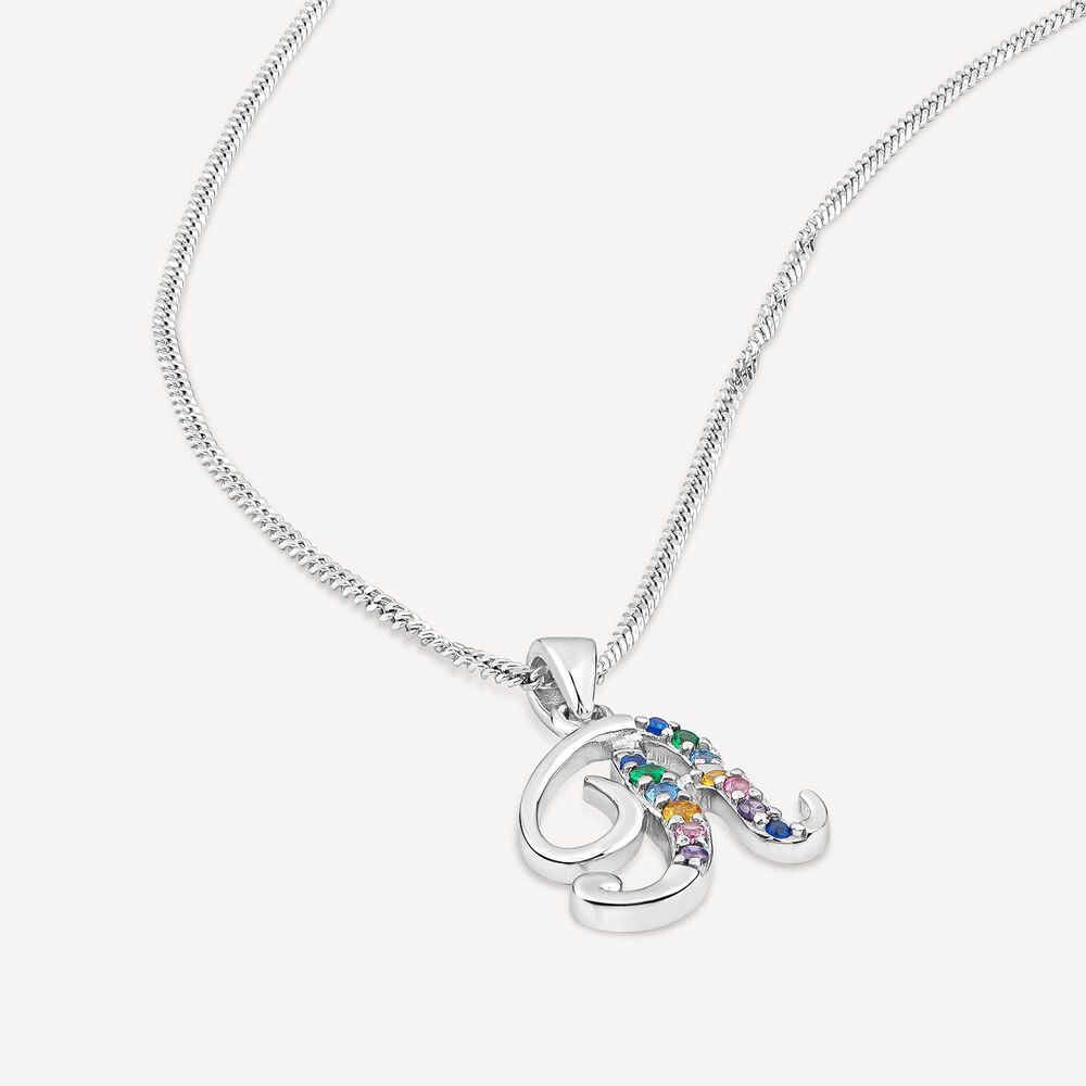 Sterling Silver Coloured Stone Set Initial "R" Pendant - Chain Included image number 3