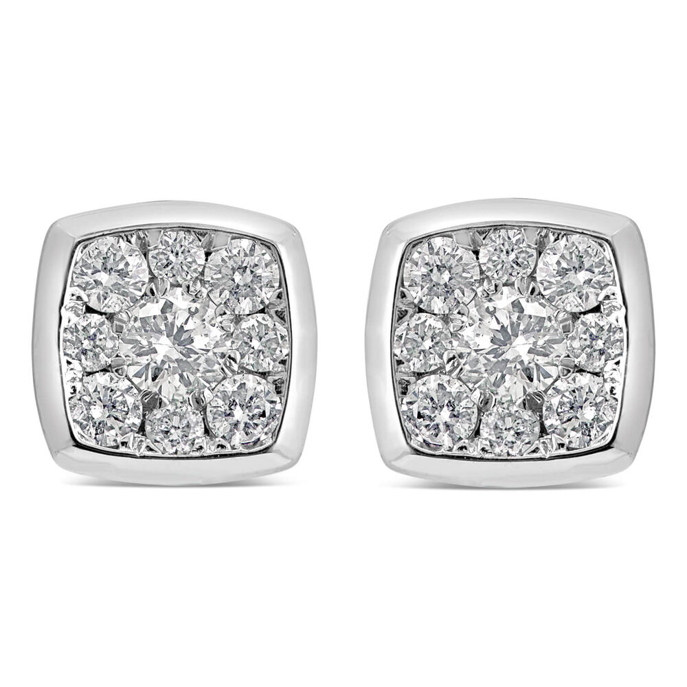 9ct White Gold 0.25ct Diamond Square Rub Over Cluster Earrings image number 0