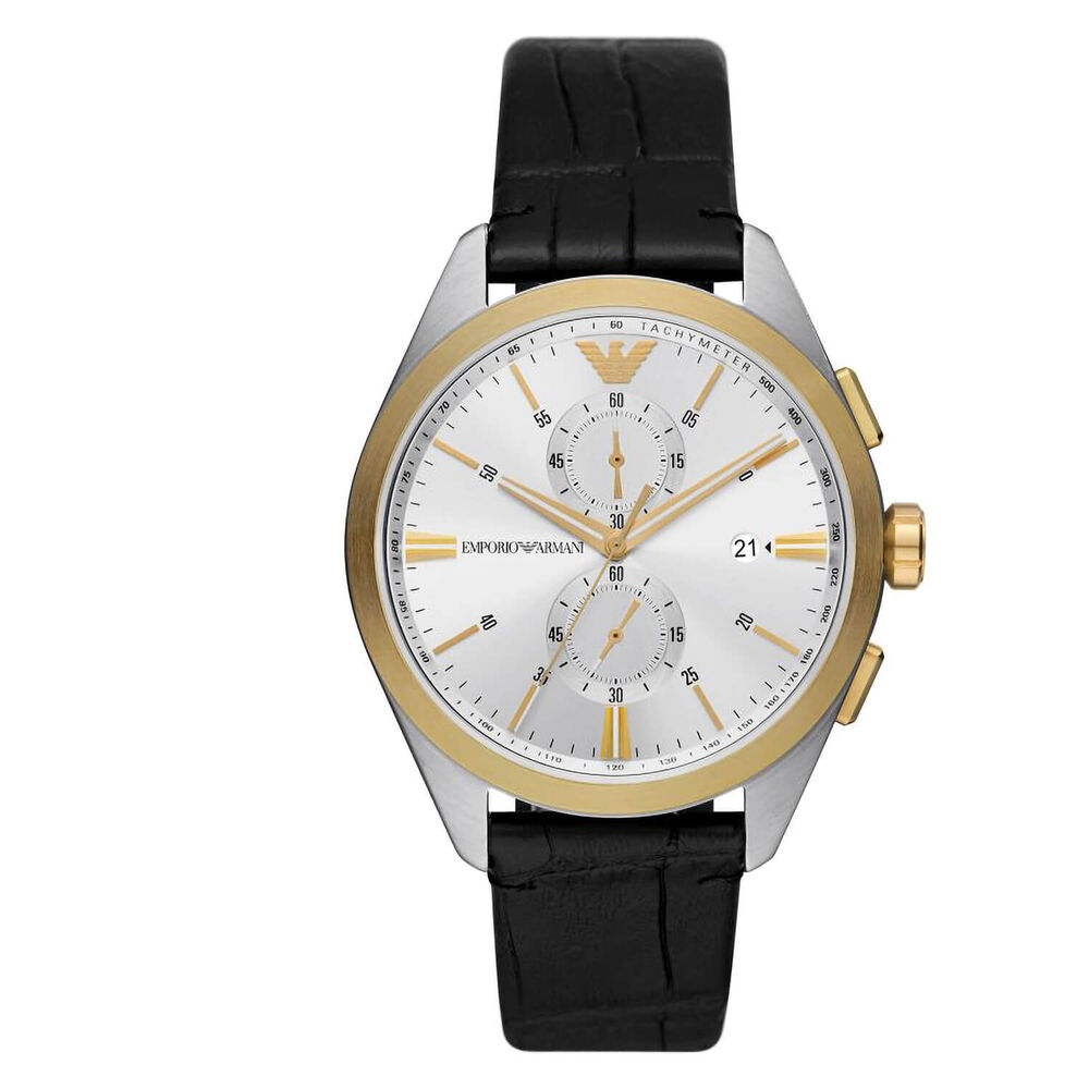 Emporio Armani Claudio 43mm Chronograph Silver Dial Black Strap Watch