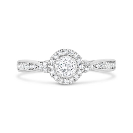 18ct White Gold 0.40ct Diamond Halo and Sides Ring