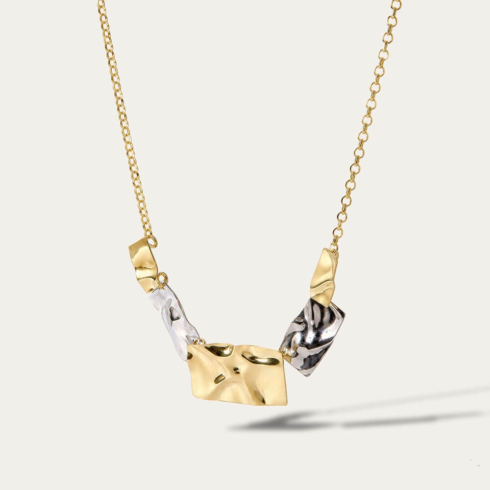 Yellow Gold Plated Sterling Silver Two Tone 5 Square Necklet