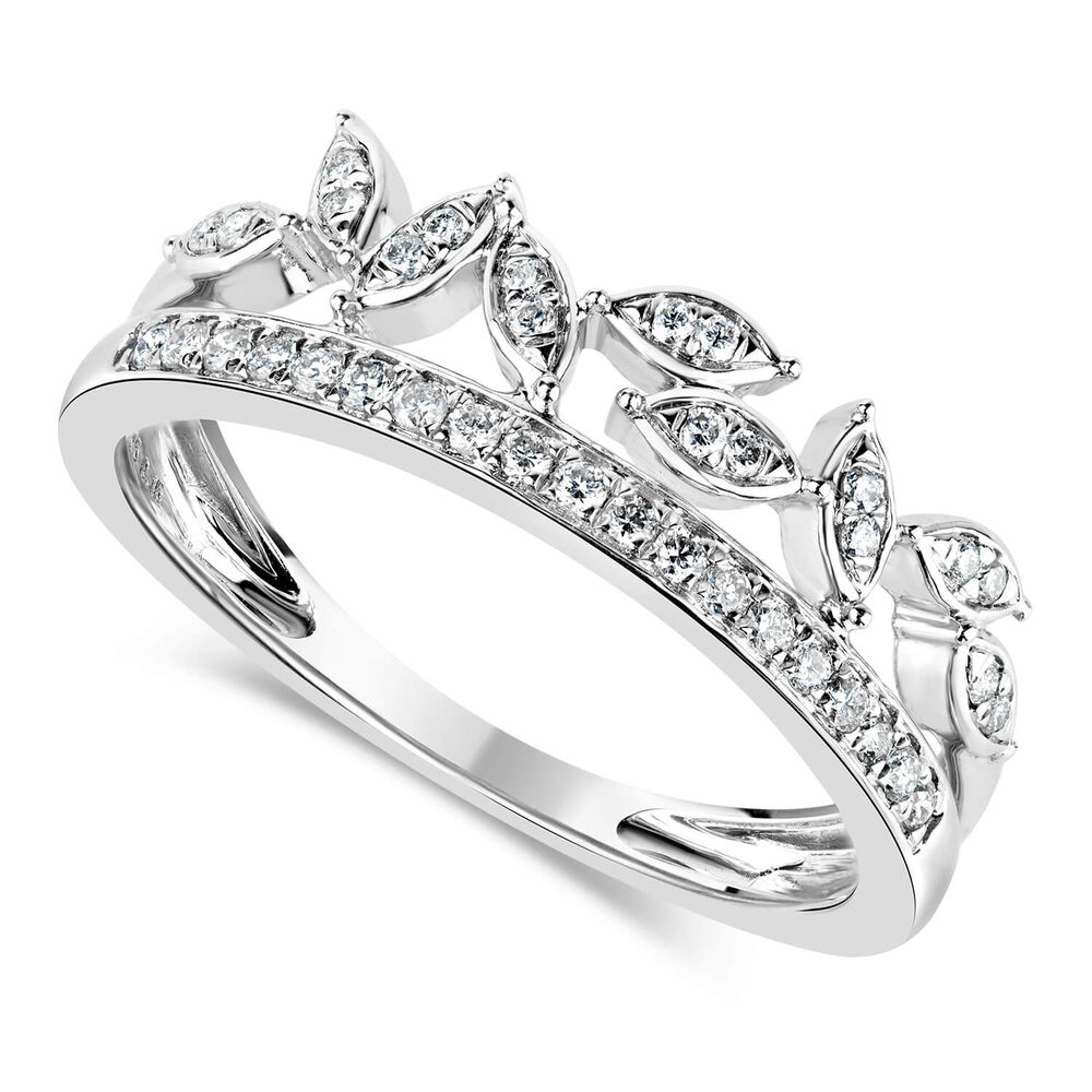9ct White Gold 0.15ct Diamond Set Ladies' Crown Ring