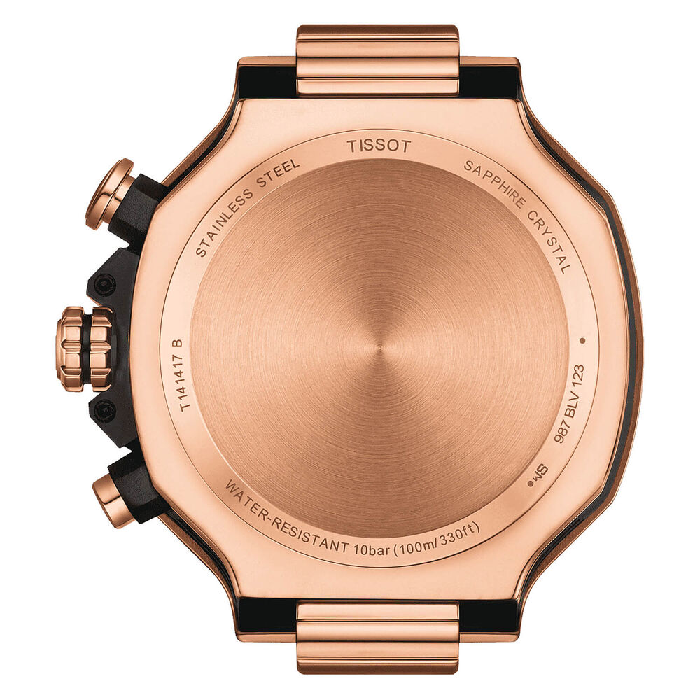 Tissot T-Race 45mm Black Chrono Dial Rose Gold Case Black Strap Watch