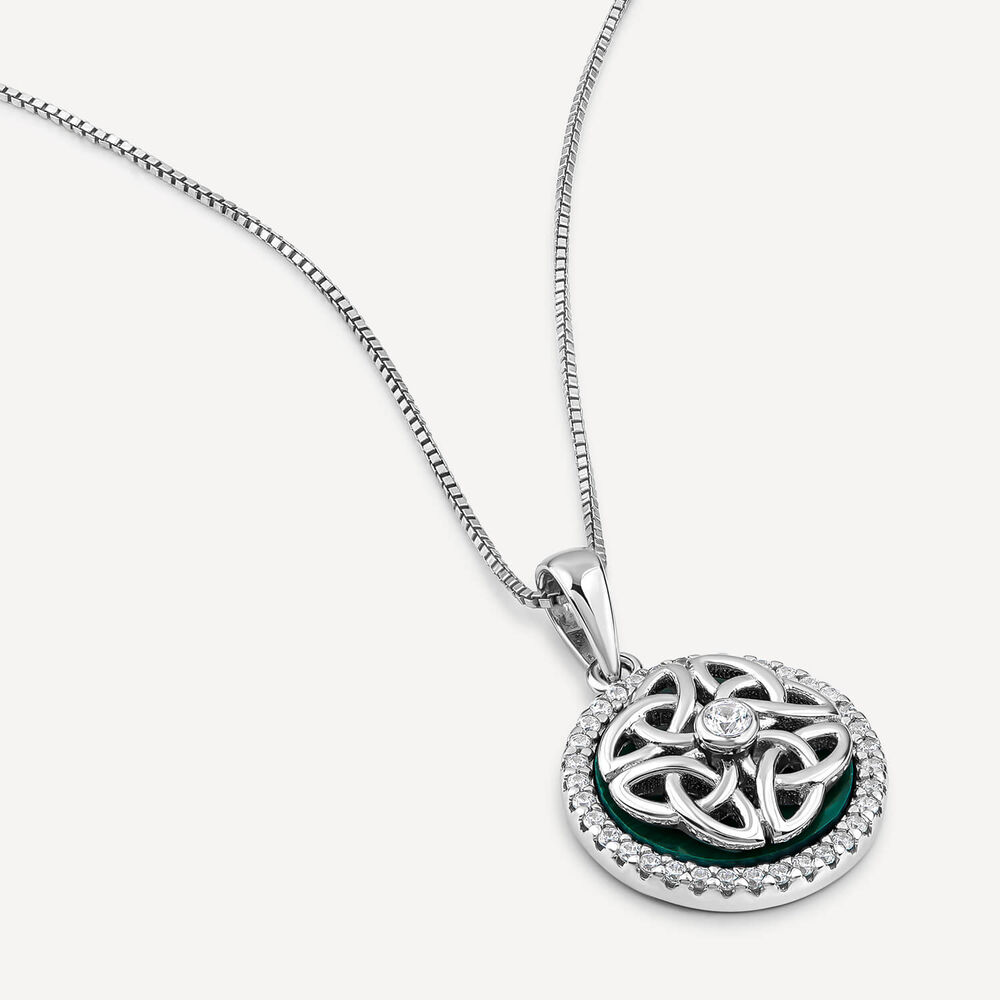 Sterling Silver Malachite & Cubic Zirconia Spinning Celtic Pendant image number 2