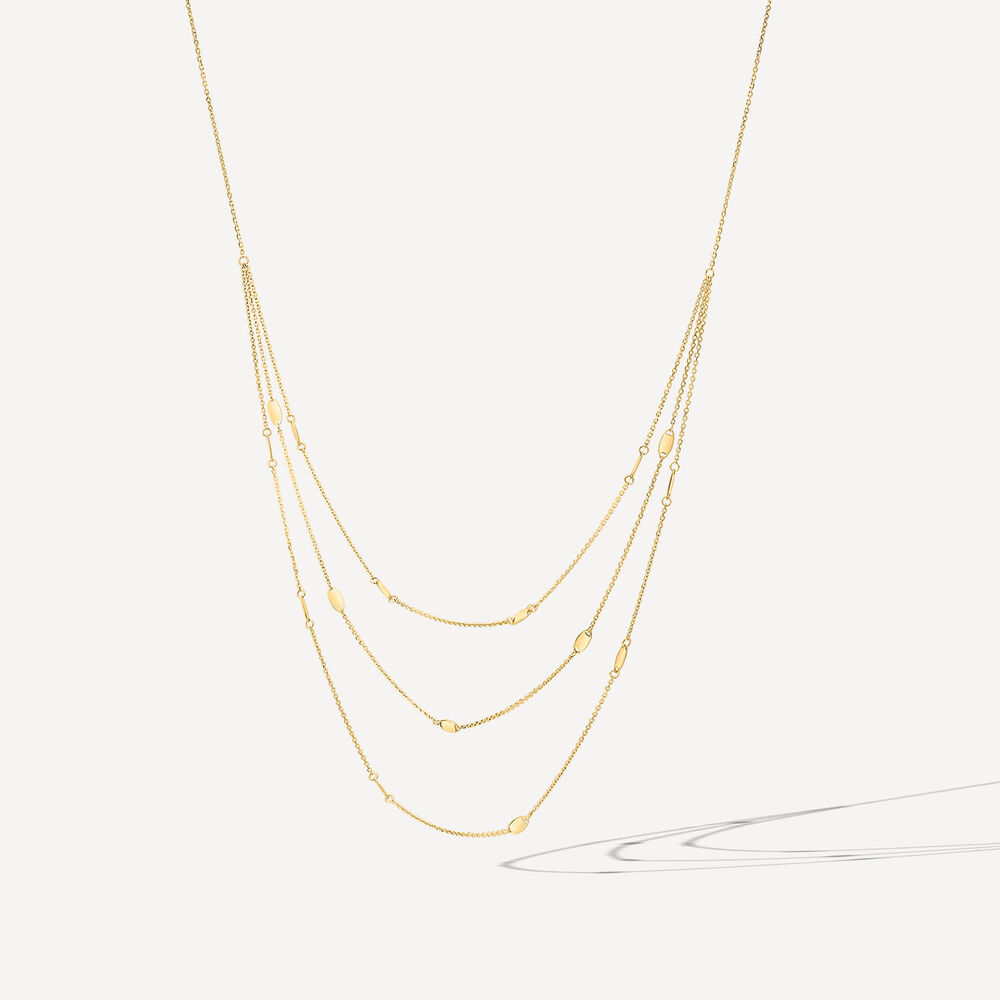9ct Yellow Gold Three Strand Oval Polished Discs Necklet image number 1