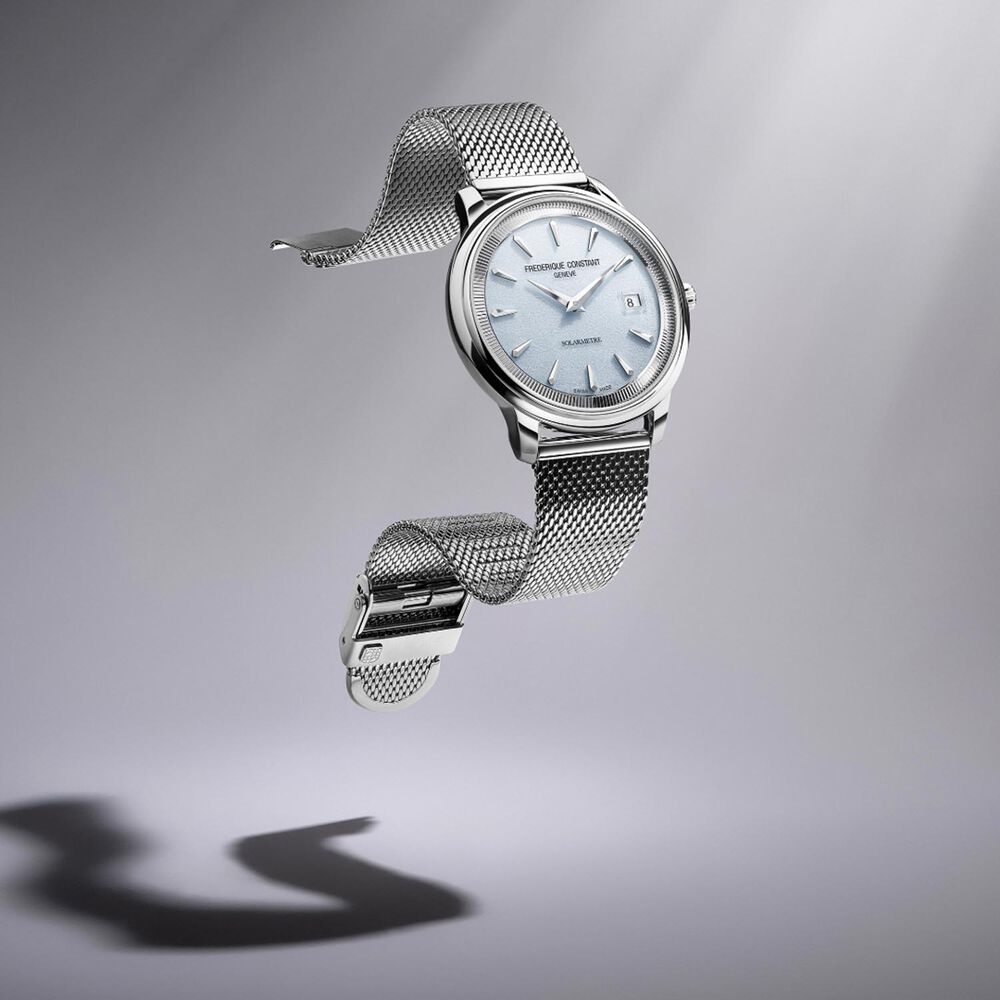 Frederique Constant Classics Moneta Solarmetre 39mm Light Blue Dial Leather Strap Watch