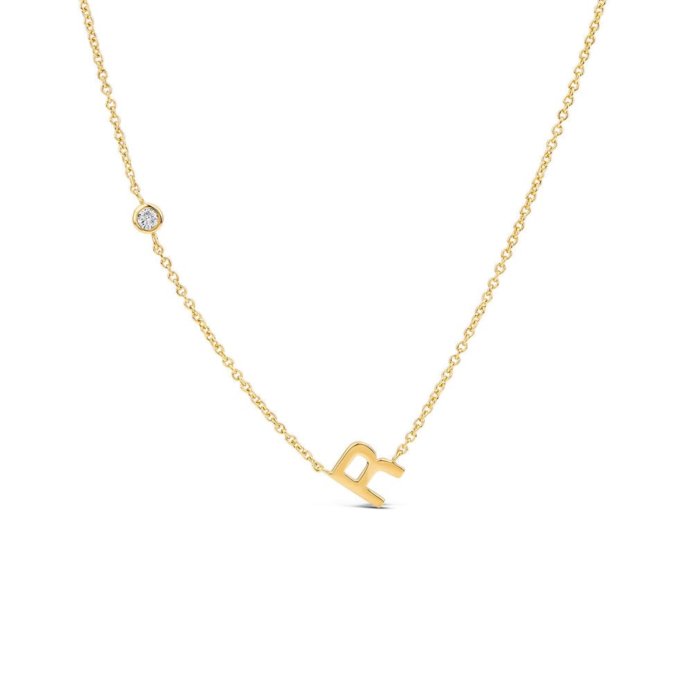 Sterling Silver Yellow Gold Plated 0.06ct Lab Grown Diamond Initial R Necklet