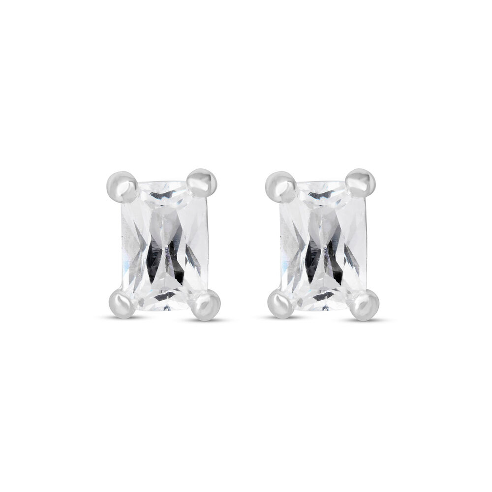 Sterling Silver Cubic Zirconia Emerald Cut Stud Earrings