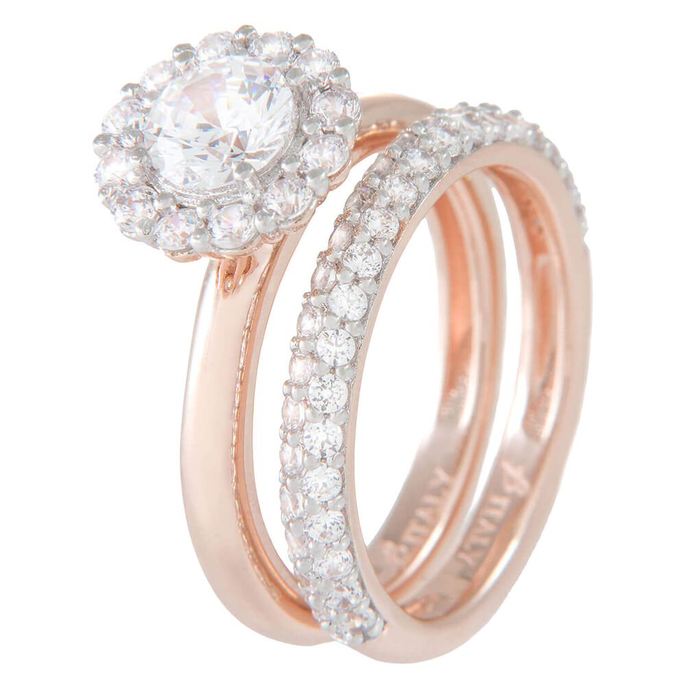Bronzallure 18ct Rose Gold Plated Solitaire Ring and Band Set