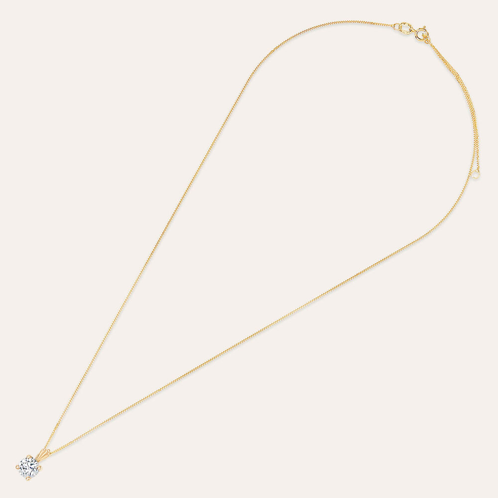 9ct Gold 6.5mm Four Claw Cubic Zirconia Set Pendant (Chain Included)