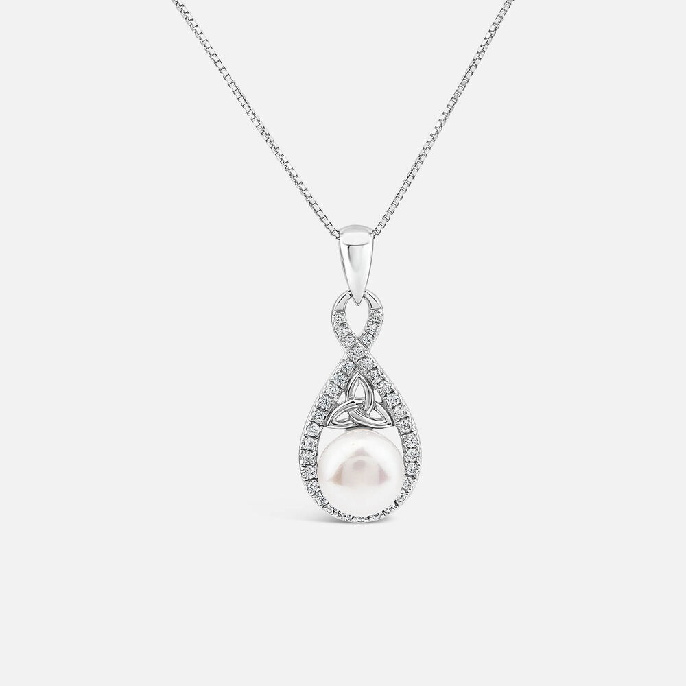 Sterling Silver Crystal & Pearl Trinity Knot Pendant