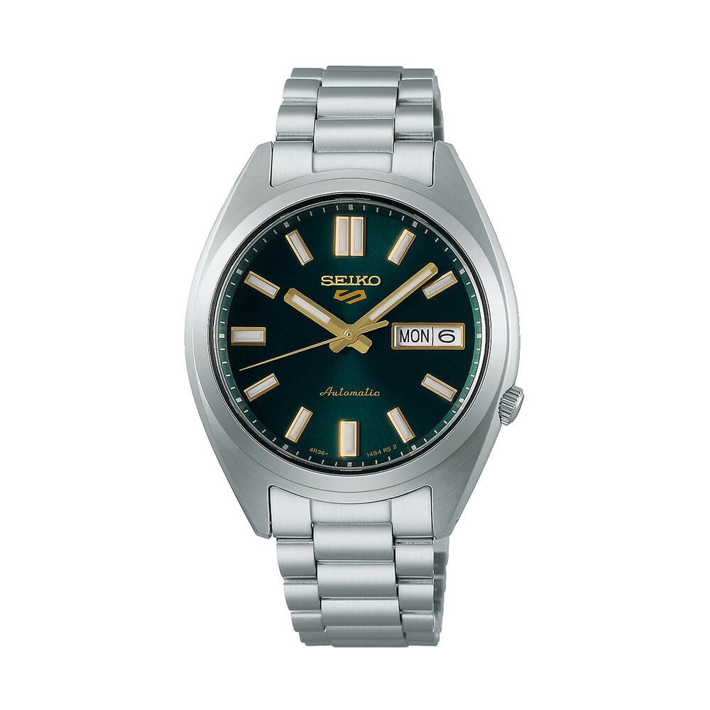 Seiko 5 Sports SNXS 37mm Green Dial Stainless Steel Bracelet Watch