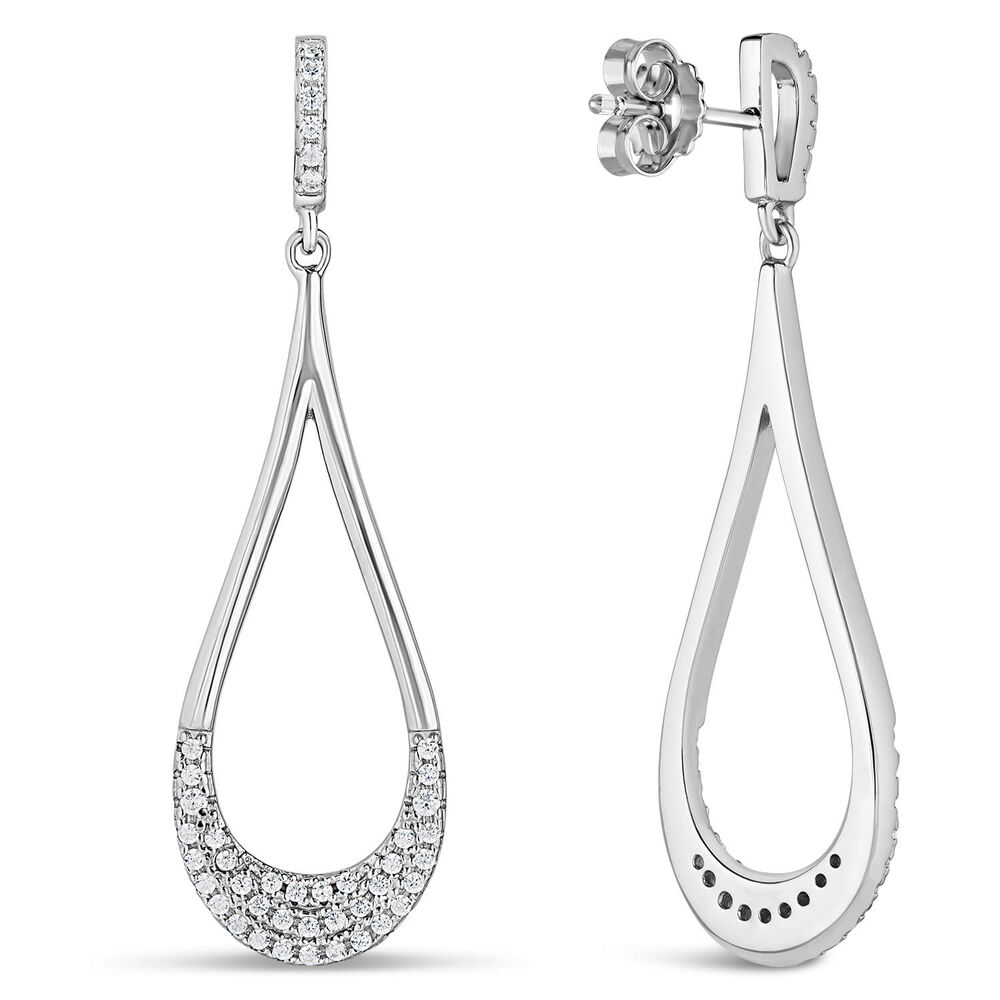 Sterling Silver Long Open Polished Loop with Pave Cubic Zirconia Drops image number 2